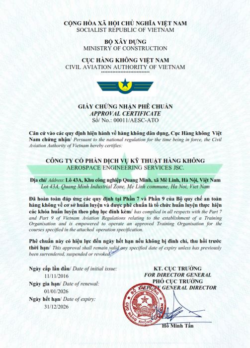 CAAV Training Organisation Approval Certificate